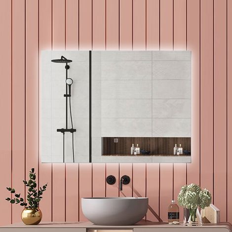 Miroir lumineux Rectangle 80x60cm avec Dimmable, Miroir salle de bain CE IP44