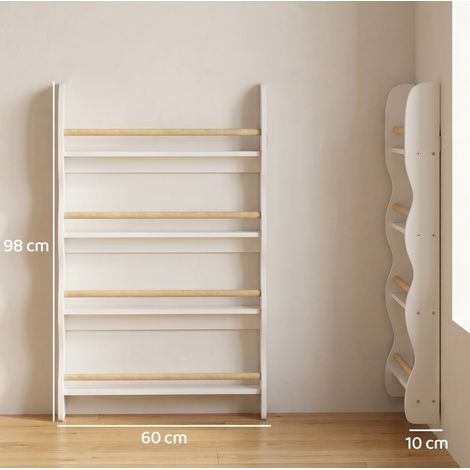 Kinder-Bücherregal 60 x 10 x 98 cm aus weißem MDF, 4 Ebenen, platzsparend – MEUBLIV (1/5)
