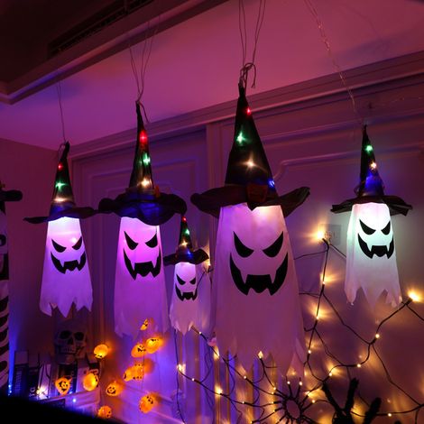 Lampada a LED sospesa a forma di cappello da strega per Halloween, 1 pezzo, lampada a LED lampeggiante a forma di fantasma mago, alimentata a batteria, luci decorative da giardino per feste, bar, deco (1/5)
