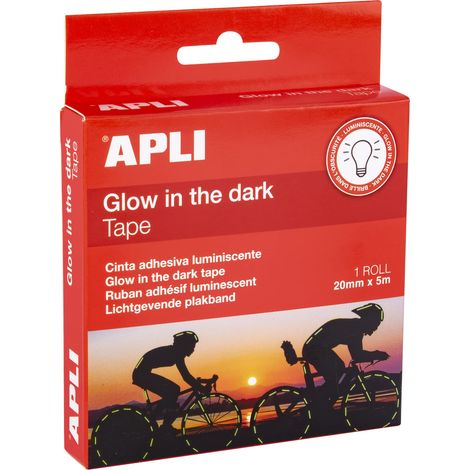 APLI 19235 Nastro Adesivo Luminescente, Gloss al Buio, Rotolo di Segnaletica e Sicurezza 20 mm x 5 m (1/2)