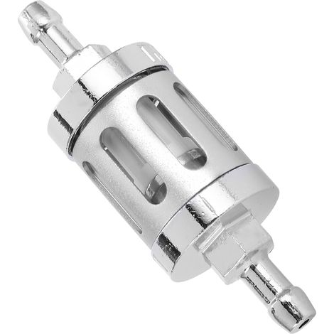 Kraftstofffilter mit Aluminiumdeckel und Ersatzglas für Pkw, ATVs, SUVs, Motorräder und Pitbikes – Silber (1/5)