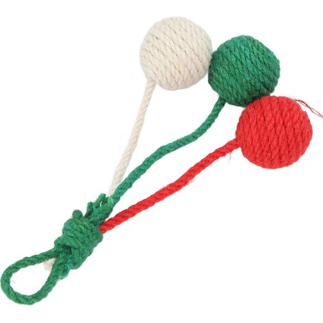 Hängender Sisalball für Katzen, kaubar, bunt, interaktiv, aus Sisalseil, Spielzeug für Haustiere in Innenräumen, rot, grün, weiß (1/5)