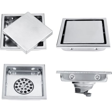 Siphon de Sol, Élégant Siphon Carré en Acier Inoxydable 110x110 mm avec Grille Amovible Anti-Odeur pour Salle de Bain, Cuisine et Buanderie (1/5)