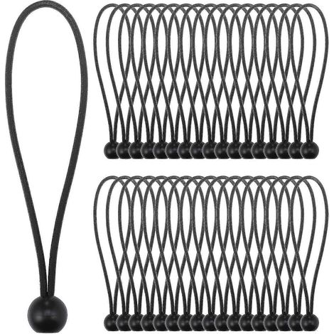 Corde élastique, 35 boules élastiques noires (20 cm), crochet élastique portable et durable pour bâches, bannières, pavillons, tentes
