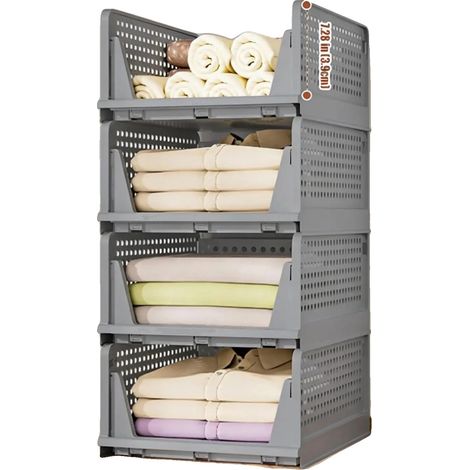 Organizadores de almacenamiento apilables y plegables, color gris. (1/2)