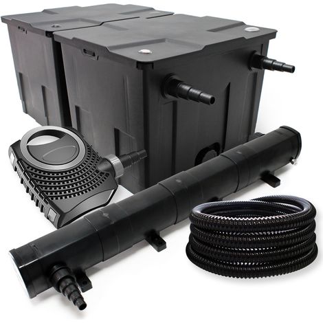 Wiltec Komplettset: CBF-350B Teichfilter bis 60000 L Teichfilteranlage als Durchlauffilter, NEO10000 SuperECO Teichpumpe 10000l/h 80W, CUV-272 Teichklärer UVC Klärer mit 72W, 25m Teichschlauch 25 mm
