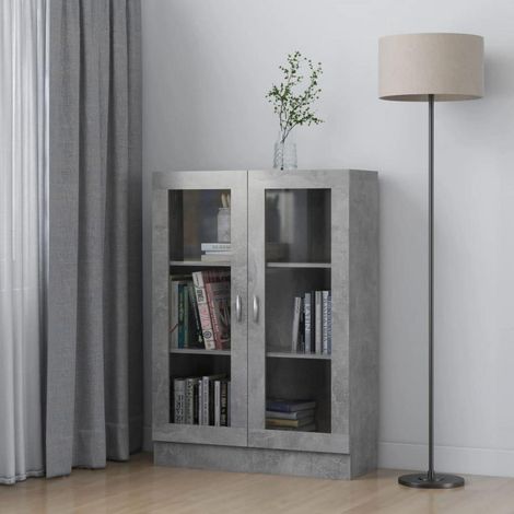 Vitrinenschrank Betongrau mit 2 Türen und 3 Fächern (1/5)