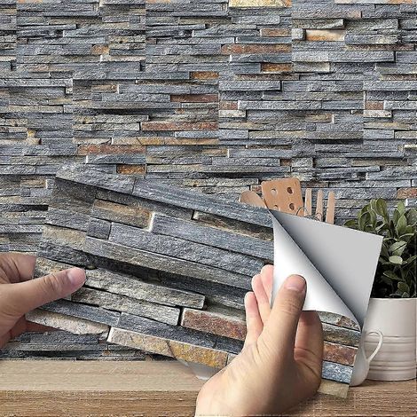 Lot de 27 stickers muraux adhésifs imperméables en PVC, imitation carrelage ciment, 20 x 10 cm, pour cuisine et salle de bain. (1/5)