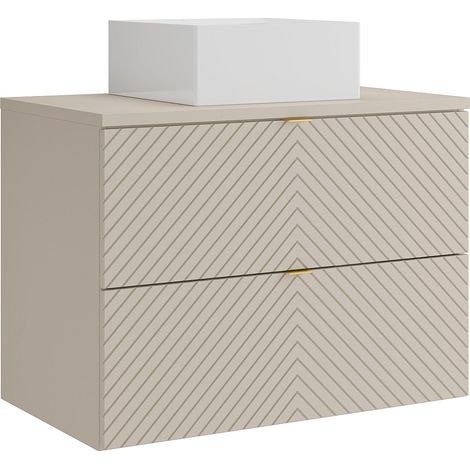 Meuble de salle de bain suspendu avec vasque à poser carrée - Beige - 80 cm - DORIONI (1/4)