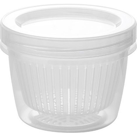 Recipiente para almacenar alimentos, diseño de doble capa, tapa hermética, cesta de drenaje integrada, para refrigerador (1/5)