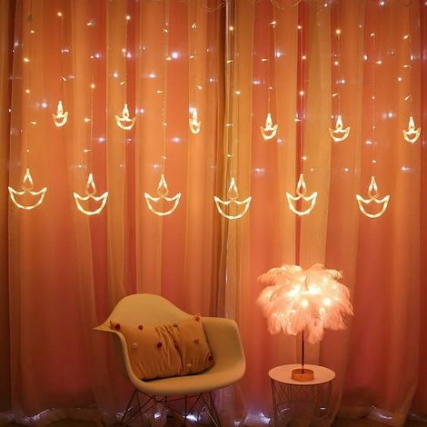 Lanternes LED indiennes décoratives pour Diwali, guirlande lumineuse de fête, rideau de lampes festival, cordon lumineux de 10m pour décoration intérieure et extérieure. (1/4)