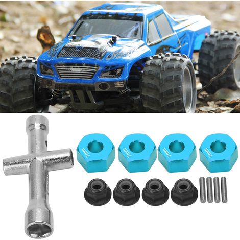 Adaptateur de moyeu hexagonal 12mm pour voiture RC 1/10, écrous de blocage M4 avec clé en croix, épaisseur 7mm - Bleu