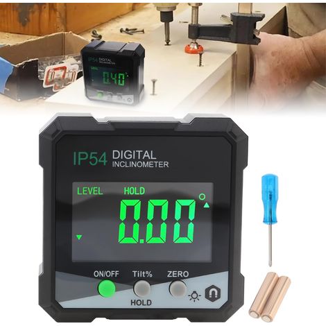 Inclinómetro digital de 0-360°, medidor de ángulos digital, resistente al agua, con base magnética y pantalla LCD para carpintería, construcción, albañilería y automoción.