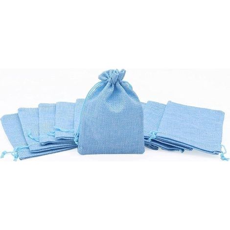 Pochettes Sachets en Lin Chanvre, Sac Toile de Jute avec Cordon de Serrage, Pochette Lin Réutilisable pour Mariages Bijoux la Fête Bricolage 10pcs 15x20cm (Bleu) (1/5)