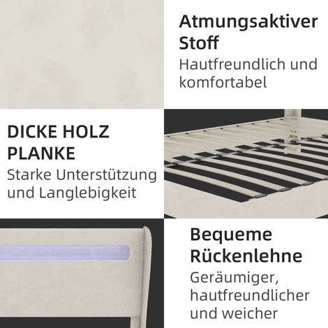Lit rembourré moderne et minimaliste avec tête de lit douce rétroéclairée par LED, 140x200 cm, beige, mobilier de chambre multifonctionnel, base basse sans rangement (sans vérin à gaz), matelas non in (1/5)