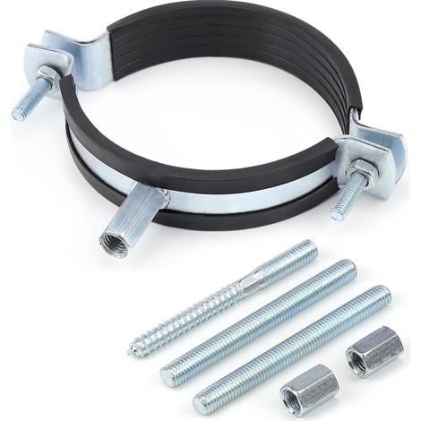 Hose Clamp 160-185 mm Adjustable Pipe Holder for Stove Pipe Galvanised Steel with Black Rubber Liner Two Piece Hose Clamp (1/5)