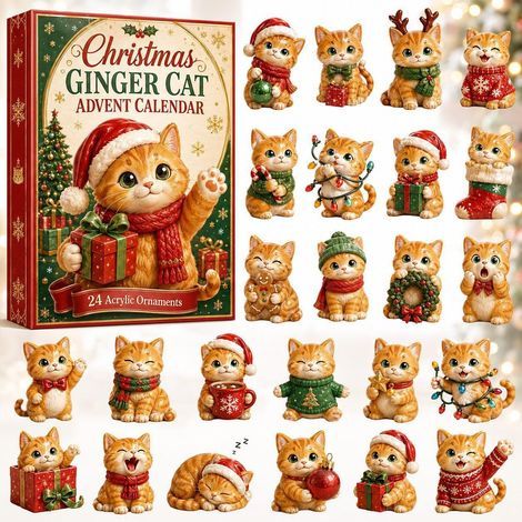 Chat roux de Noël calendrier avent 2026 2D boîte surprise