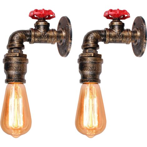 2 Pezzi Lampada da Parete Vintage Industriale Applique da Parete Tubo Dell'acqua Lampada a Muro Ferro per Ristorante Caffè Barra Camera da Letto - Ruggine