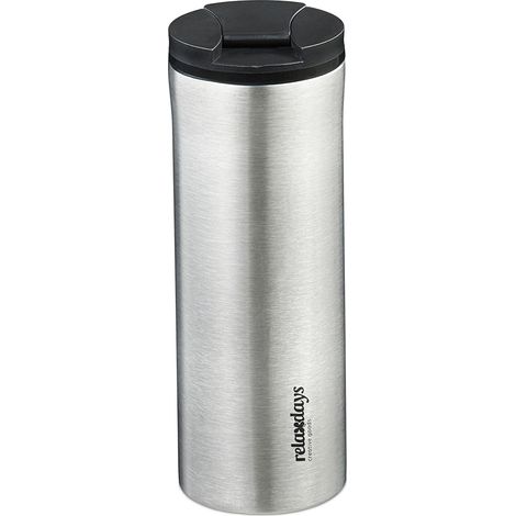 Relaxdays Insulated Mug, 400 ml, for Hot & Cold Drinks, Thermal Travel Flask, Coffee Cup, Stainless Steel, Silver/Black