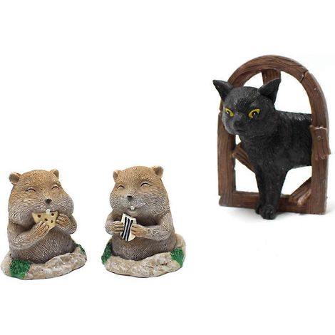 Gartenfigur mit simulierten schwarzen Katzen und Gophern, niedliche Cartoon-Landschaftsfigur