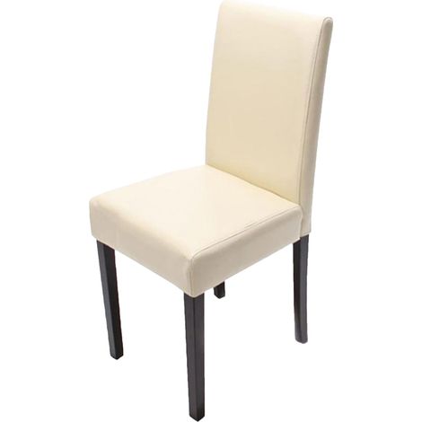 Silla comedor cocina en cuero color crema, patas de madera oscura, estilo moderno 040002332