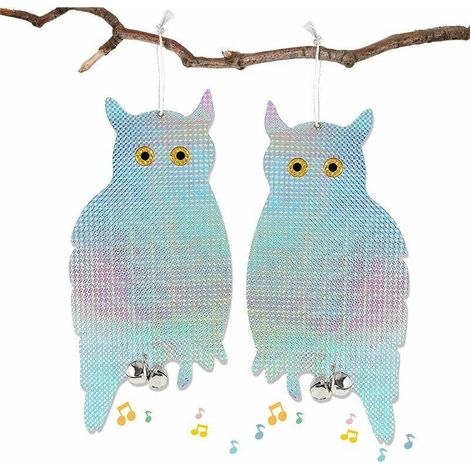 Bird Repellent Pigeon Repellent Glow in the Dark Reflective Owl Shape, 2 Pack Pigeon Repellent with Bird Repellent Bell (1/5)