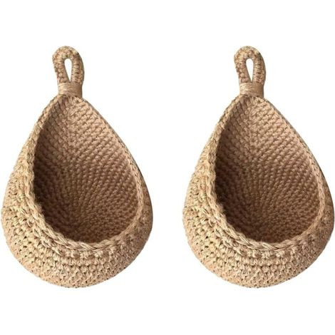 Lot de 2 paniers muraux à suspendre, panier de rangement pour légumes et fruits en corde de coton décoratif pour salon, salle de bain, cuisine et chambre à coucher (20 x 19 x 25 cm) (1/3)