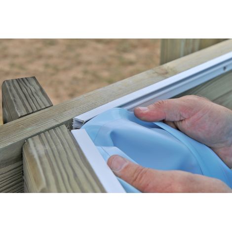 Liner uni bleu pour piscine bois ovale LOKKA / CANNELLE de dimensions 5,51 x 3,51m (1/2)