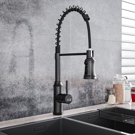 Rotable Pulldown Kitchen Mixer Tap with Spring Spout,Grey (1/5)