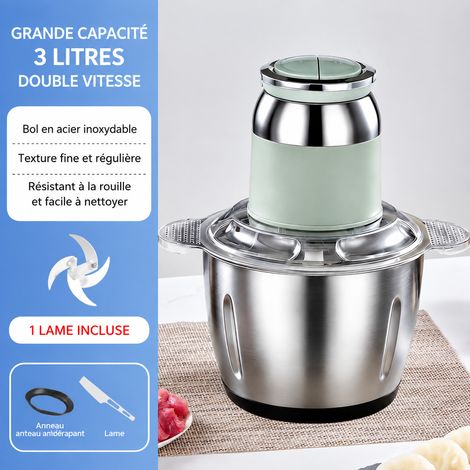 Hachoir électrique 300W bol inox 3L avec 1 jeu de lames 3l acier inoxydable 1 21 × 21 × 29 cm 1,2 kg – Livraison gratuite