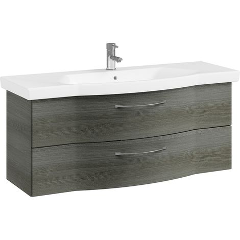 Badezimmer Waschtisch, 122cm, Graphit Struktur quer Nb. SOLINGEN-66, B/H/T ca. 122/200/51,5 cm (1/5)