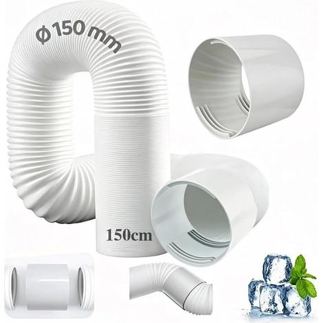 Tuyau d'Échappement de Climatiseur Portable, avec adaptateur, Mobile Tuyau Kit Diamètre de 150 mm, longueur 150 cm, Pour Climatisation, Déshumidificateur,Sèche Linge (1/5)