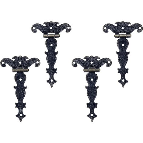 Lot de 4 charnières en forme de T en bronze antique avec vis, charnières au design rétro pour boîte décorative, petite boîte en bois, boîte à bijoux, portail, armoire, abri de jardin (1/5)