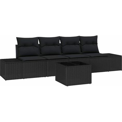 Garden Sofa Set with Cushion 5 pcs Black Poly Rattan vidaXL