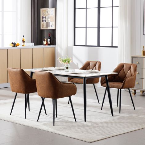 WOLTU Esszimmerstühle 4er Set, Küchenstuhl ergonomische, Loungesessel Polsterstuhl mit Armlehnen Rückenlehne, aus Vintage-Kunstleder Metallbeine, für Esszimmer, Wohnzimmer, Schlafzimmer, Braun (1/5)