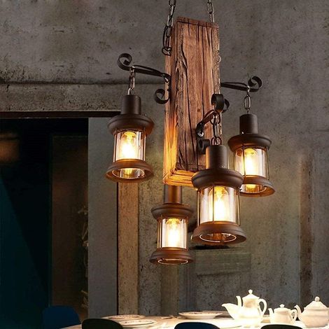 Suspension Rétro Loft Industriel Bar Suspension 4 Lumières Chandelier Suspension Décorative Vintage pour Salon (1/5)