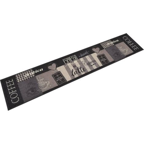 Tapis de cuisine Tapis de salon Tapis d'entrée lavable impression café noir 60x300 cm velours 23303 (1/5)