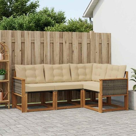 vidaXL Outdoor-Sofagarnitur mit Kissen 4 pcs Natur und Beige (1/5)