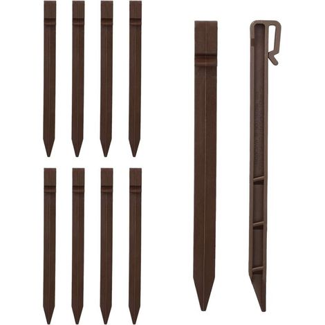Piquet Ancrage Paysage - 10 pièces, Piquet Ancrage Paysage Plastique Robuste 24,6cm - Pour Bordure/Terrasse/Tente, Marron (1/5)