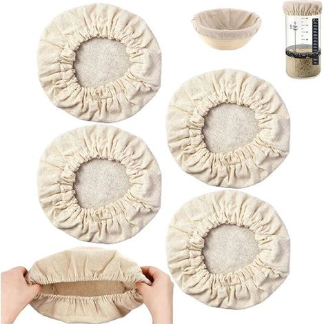 Set da 4 pezzi: coperchio per contenitore di fermentazione del lievito madre, rivestimento per cestino del pane, inserto rotondo per cestino del pane, copertura in cotone per contenitore di fermentazi (1/5)