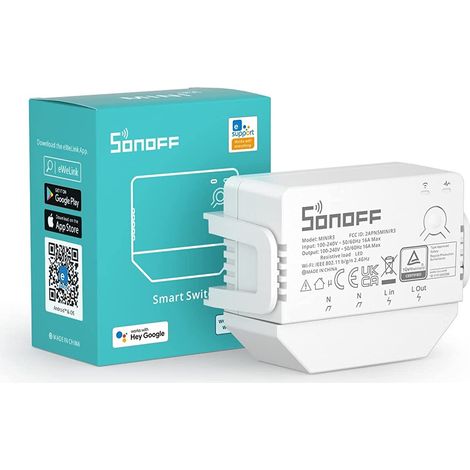 Interruttore Wi-Fi Compatibile con Interruttore Convenzionale SONOFF Mini R3 16A Bianco