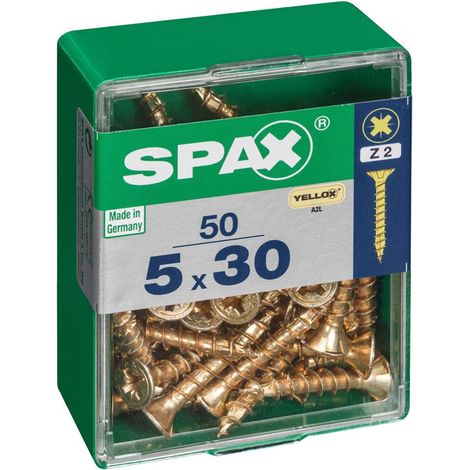 Boîte de 50 unités de vis à bois à tête plate en Yellox 5,0x30mm Spax (1/5)