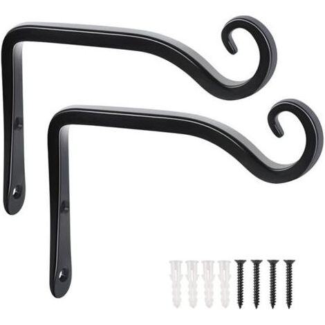 Lot de 2 Crochets- Noir de Suspension Muraux Décoration Fer Forgé pour Jardin avec Vis pour Plantes Mangeoires à Oiseaux Lanternes (1/5)