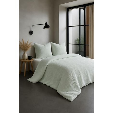 Parure de Couette en Gaze de Coton 240x260 cm Vert d'eau (1/5)