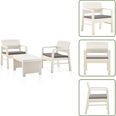 Salon de jardin 3 pcs Plastique Blanc - Salon De Jardin - Meubles De Jardin - Set De Salon - Ensemble De Balcon - Mobilier D'extérieur (1/5)