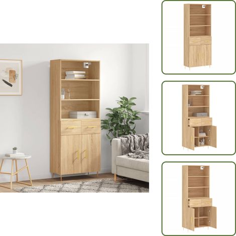 Highboard Sonoma-Eiche 69,5x34x180 cm Holzwerkstoff - Sideboard - Hochschrank - Wohnraumgestaltung - Eiche Dekor - Holzwerkstoff (1/5)