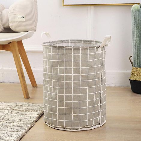 Grand panier à linge rond pliable pour vêtements sales, gris, 1 pièce (1/4)