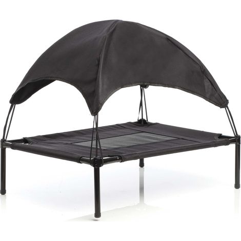 Lit Surélevé pour Chien et Chat - 1 Unité - Tissu Oxford Noir - Avec Toit Protection Solaire - Jardin Terrasse Intérieur - Taille S 60x45x50 cm (1/5)