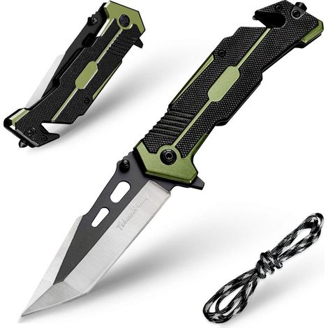 Klappmesser mit Glasbrecher und Seilschneider, Outdoor-Taschenmesser Grün