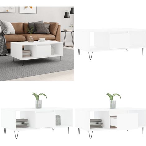 Table basse Blanc 90x50x36,5 cm Bois d'ingénierie - Table Basse Blanche - Meuble Salon - Table D'appoint - Table Design - Rangement Pratique - Home & Living (1/5)